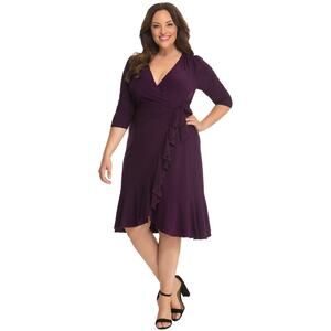 Kiyonna Dress Whimsy Style True Wrap Size 2X Purple Ruffle Hem Feminine Slimming